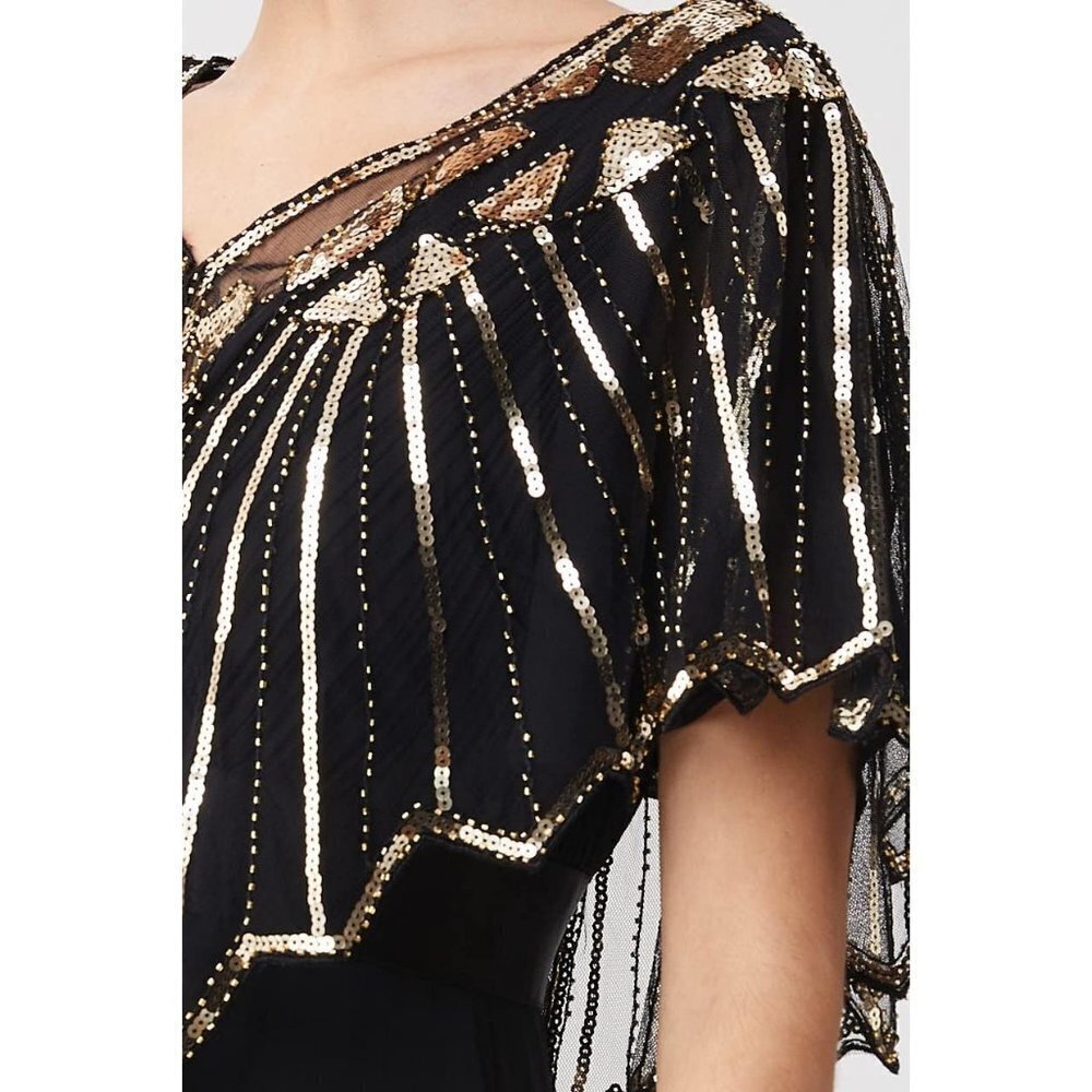 Women Sequin  Beaded Evening flapper Cape 1920s Shawl Wraps (Gold) - Picture 3 of 6